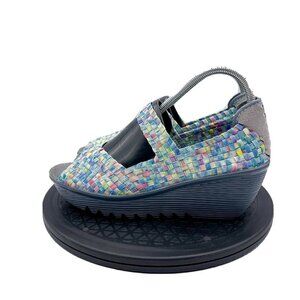 Bernie Mev 41 Blue Multi Woven Wedge Heel HALLE Mary Jane Shoe EUC! Slip On 10